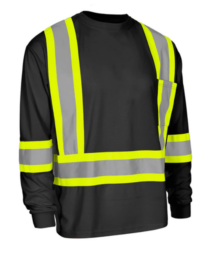 Forcefield Hi Vis Crew Neck Long Sleeve Safety Tee with Chest Pocket 022-CBECSALY