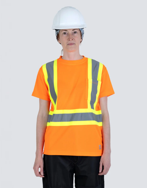 Forcefield Women's Hi Vis Crew Neck Short Sleeve Safety Tee Shirt with Chest Pocket 022-WCBECSA
