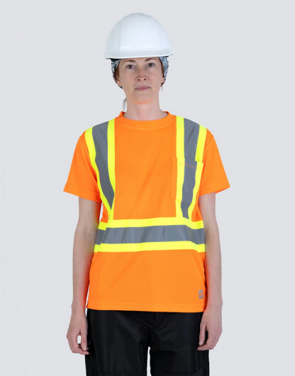 Forcefield Women's Hi Vis Crew Neck Short Sleeve Safety Tee Shirt with Chest Pocket 022-WCBECSA