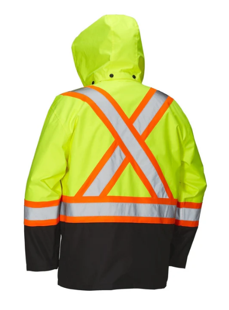 Forcefield Hi Vis Safety Rain Jacket with Snap-Off Hood 023-HVRJ