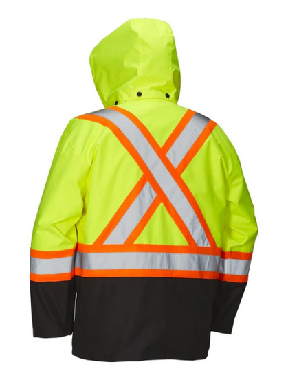 Forcefield Hi Vis Safety Rain Jacket with Snap-Off Hood 023-HVRJ