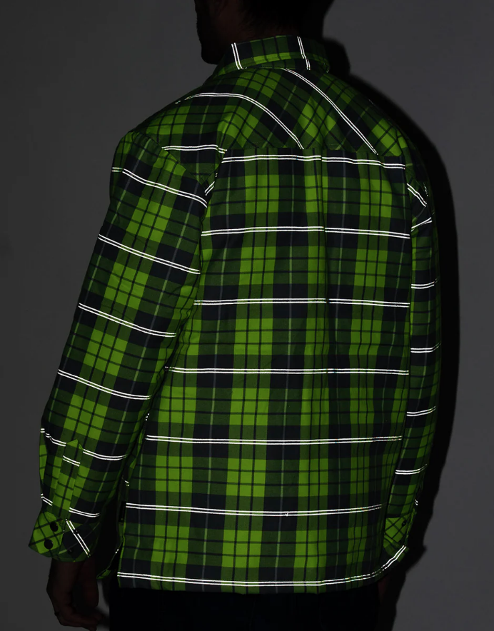 Forcefield Hi Vis Plaid Quilted Flannel Shirt Jacket with Reflective Striping 024-LC53QF-HVRS