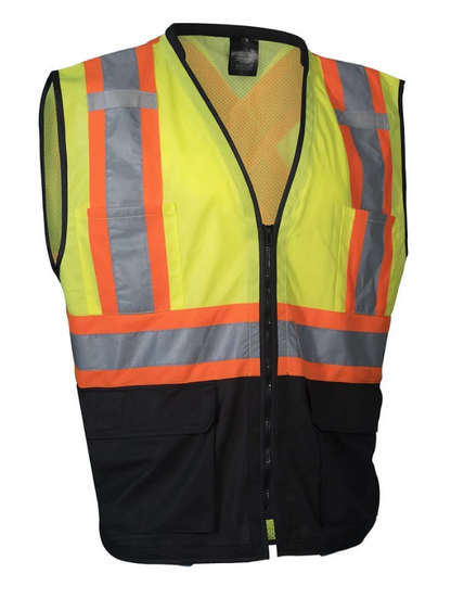 Hi Vis Traffic Safety Vest with Zipper Front, Tricot Polyester, 4 Sizes 022-TV188