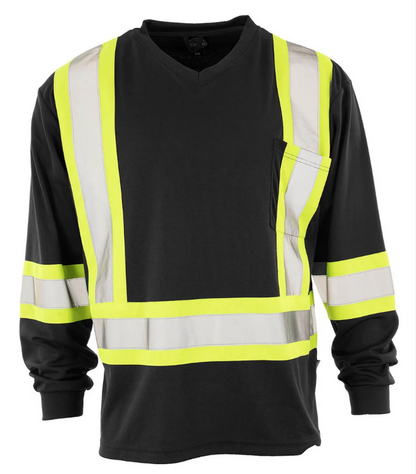 Forcefield Hi Vis V-Neck Long Sleeve Safety Tee with Chest Pocket 022-BEPCSA