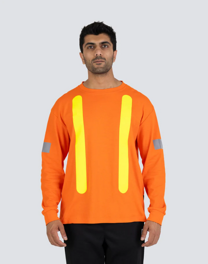 Forcefield Retro Safety Cotton Long Sleeve Tee With Reflective Arm Striping 022-RTROL