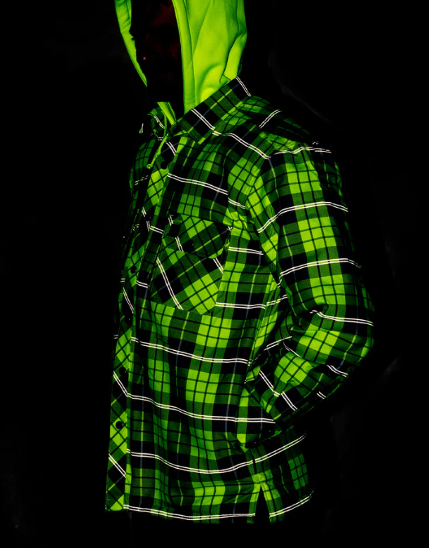 Forcefield Hi Vis Plaid Hooded Quilted Flannel Shirt Jacket with Reflective Striping 024-LC696QH-HVRS
