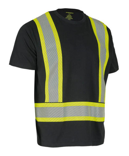 Forcefield Athletic Fit Hi Vis Crew Neck 100% Cotton Short Sleeve Safety Tee Shirt with Segmented Reflective Tape 022-SEGCBE