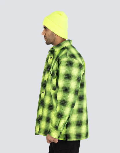 Forcefield Hi Vis Black Shadow Plaid Quilted Flannel Shirt Jacket 024-LC53QF-SPBK