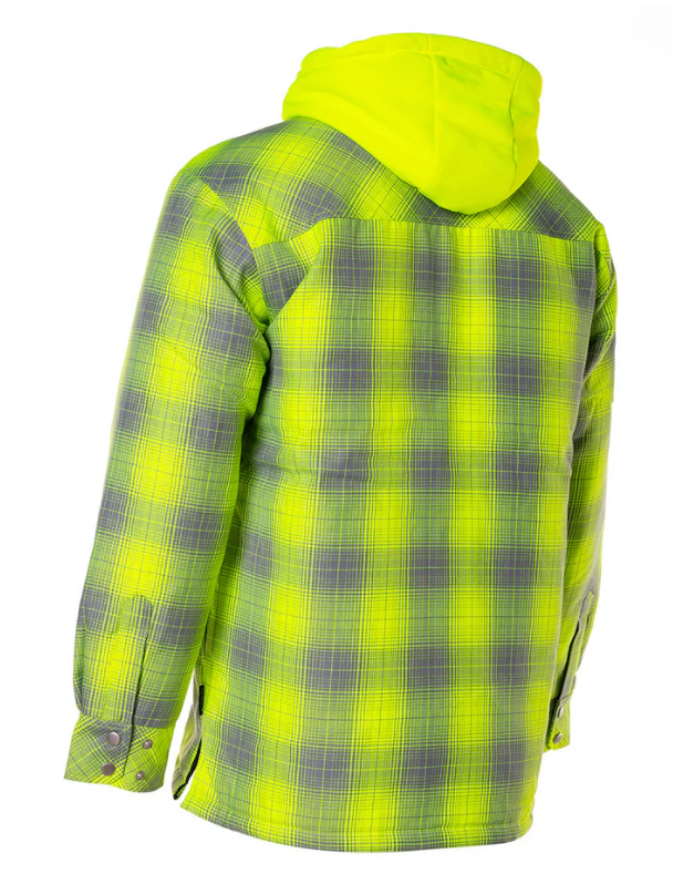Forcefield Hi Vis Grey Shadow Plaid Hooded Quilt-Lined Flannel Shirt Jacket 024-LC696QH-SPGY