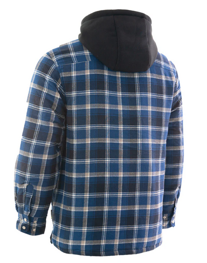 Forcefield Blue Hooded Plaid Quilt-Lined Flannel Shirt Jacket 024-LC696QH-BU