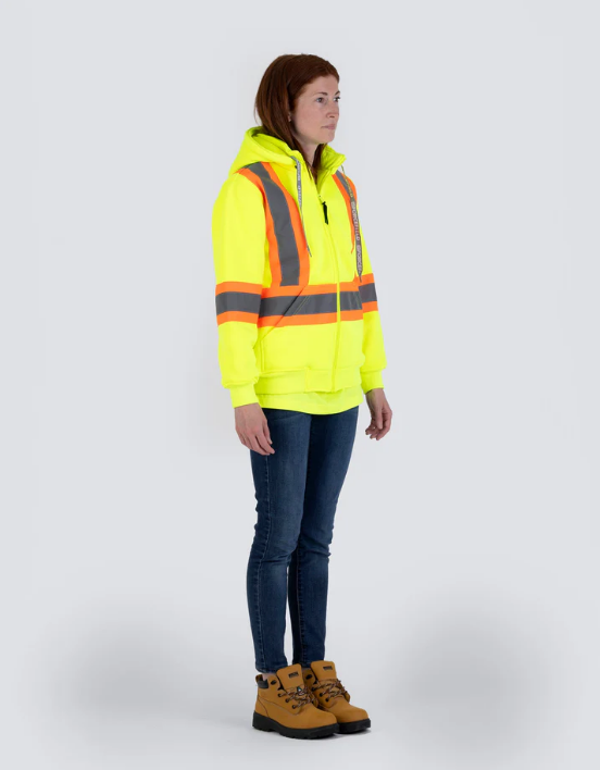Forcefield Women's Hi Vis Lime Safety Hoodie with Detachable Hood 024-WP844LY