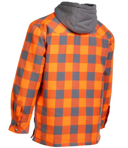 Forcefield Hi Vis Orange/Silver Buffalo Plaid Hooded Quilt-Lined Flannel Shirt Jacket 024-LC696QH-BPORSL