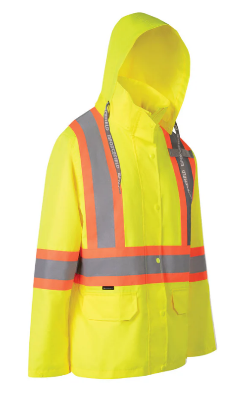 Forcefield Women's Hi Vis Safety Rain Jacket with Snap-Off Hood 023-WHVRJ