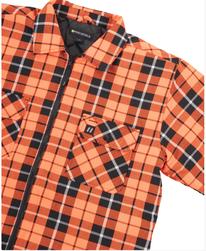 Forcefield Hi Vis Orange Tartan Plaid Quilted Flannel Shirt Jacket with Front Zip 024-LC53QF-HOP