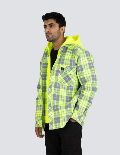 Forcefield Hi Vis Hooded Plaid Quilt-Lined Flannel Shirt Jacket 024-LC696QH-HV