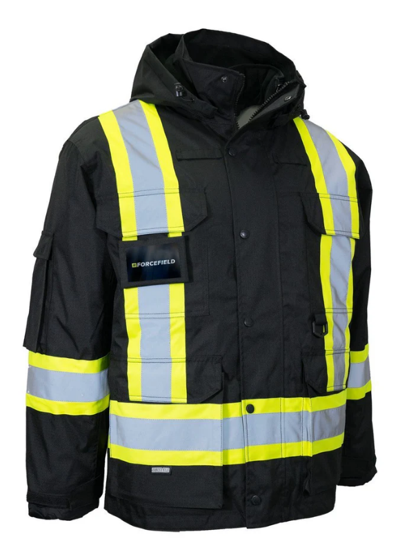 Forcefield Hi Vis Winter Safety Parka with Removable Down Insulated Nylon Puffer Jacket 024-EN705RD