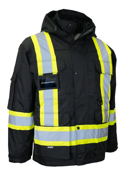 Forcefield Hi Vis Winter Safety Parka with Removable Down Insulated Nylon Puffer Jacket 024-EN705RD