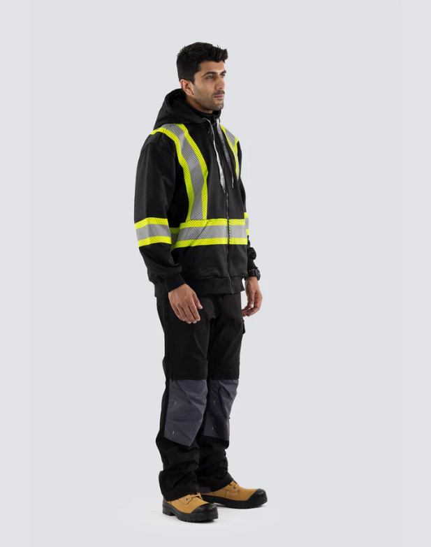 Forcefield Deluxe Hi Vis Safety Hoodie with Segmented Reflective Tape and Detachable Hood 024-P844SEG