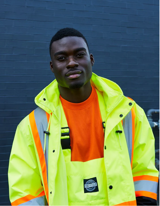Forcefield Hi Vis Safety Rain Jacket with Snap-Off Hood 023-HVRJ