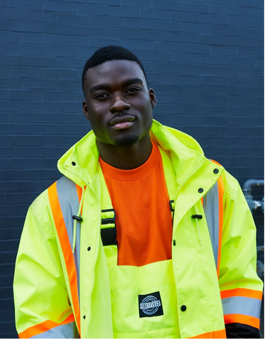 Forcefield Hi Vis Safety Rain Jacket with Snap-Off Hood 023-HVRJ