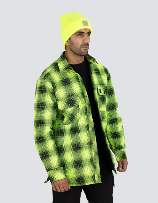 Forcefield Hi Vis Black Shadow Plaid Quilted Flannel Shirt Jacket 024-LC53QF-SPBK