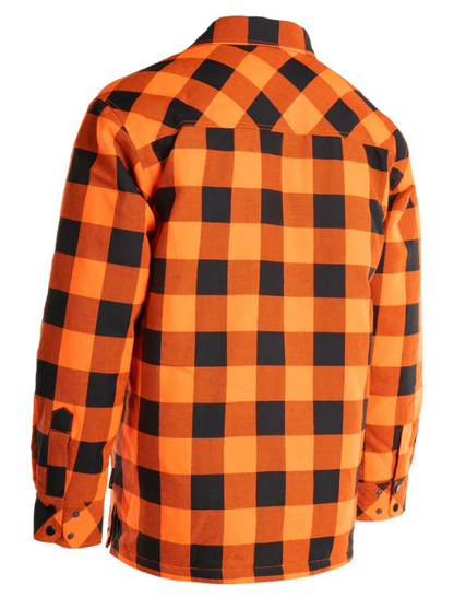 Forcefield Hi Vis Orange/Black Buffalo Plaid Quilted Flannel Shirt Jacket 024-LC53QF-BPORBK