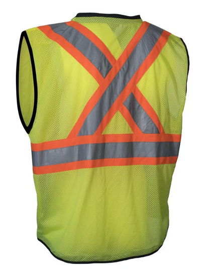 Hi Vis Traffic Safety Vest with Zipper Front, Tricot Polyester, 4 Sizes 022-TV188