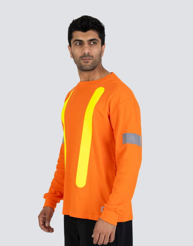 Forcefield Retro Safety Cotton Long Sleeve Tee With Reflective Arm Striping 022-RTROL