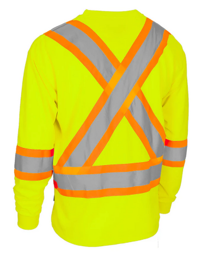 Forcefield Hi Vis Bamboo Fabric Crew Neck Long Sleeve Safety Tee with Chest Pocket 022-BBCSA