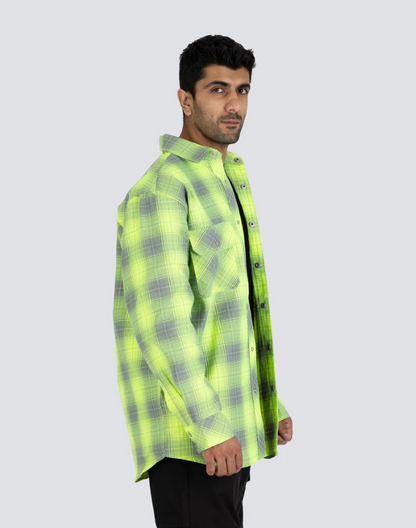 Forcefield Hi Vis Grey Shadow Plaid Unlined Flannel Shirt 024-LC43FS-SPGY