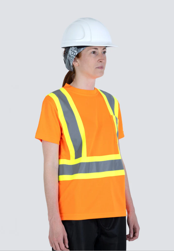 Forcefield Women's Hi Vis Crew Neck Short Sleeve Safety Tee Shirt with Chest Pocket 022-WCBECSA