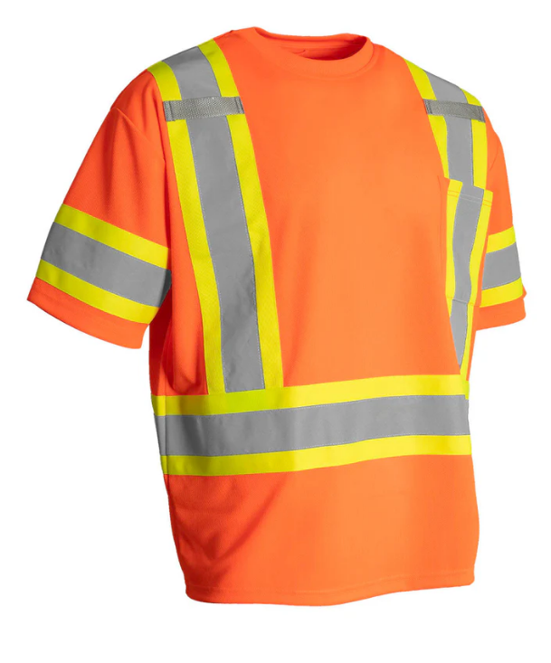 Forcefield Hi Vis Crew Neck Short Sleeve Safety Tee Shirt with Chest Pocket and Arm Bands 022-CBECSP