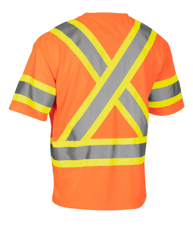 Forcefield Hi Vis Crew Neck Short Sleeve Safety Tee Shirt with Chest Pocket and Arm Bands 022-CBECSP