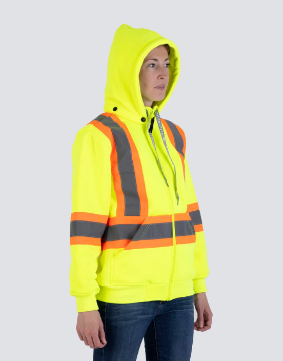 Forcefield Women's Hi Vis Lime Safety Hoodie with Detachable Hood 024-WP844LY