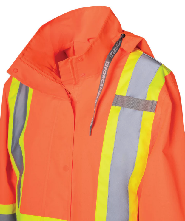 Forcefield Women's Hi Vis Safety Rain Jacket with Snap-Off Hood 023-WHVRJ