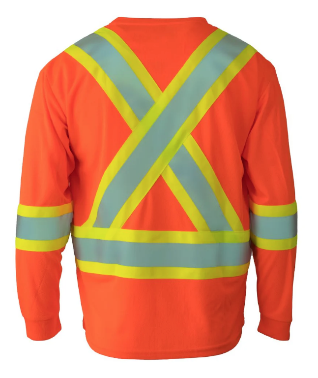 Forcefield Hi Vis V-Neck Long Sleeve Safety Tee with Chest Pocket 022-BEPCSA