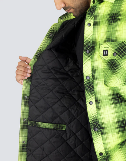 Forcefield Hi Vis Black Shadow Plaid Quilted Flannel Shirt Jacket 024-LC53QF-SPBK