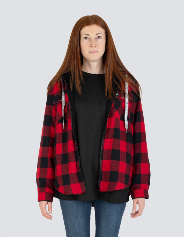 Forcefield Women's Hooded Sherpa-Lined Buffalo Plaid Flannel Shirt jacket 024-WLC38QHSZ