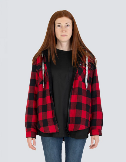 Forcefield Women's Hooded Sherpa-Lined Buffalo Plaid Flannel Shirt jacket 024-WLC38QHSZ