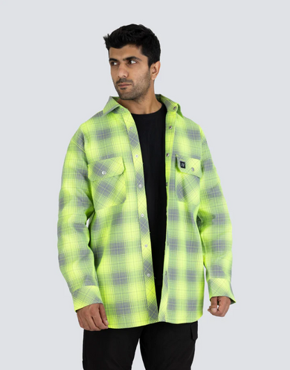 Forcefield Hi Vis Grey Shadow Plaid Unlined Flannel Shirt 024-LC43FS-SPGY