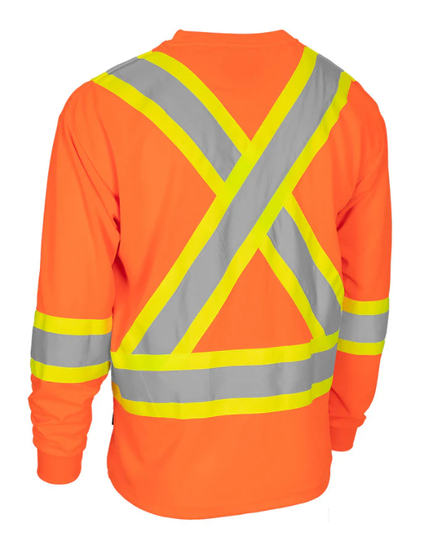 Forcefield Hi Vis Bamboo Fabric Crew Neck Long Sleeve Safety Tee with Chest Pocket 022-BBCSA