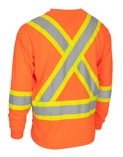 Forcefield Hi Vis Bamboo Fabric Crew Neck Long Sleeve Safety Tee with Chest Pocket 022-BBCSA