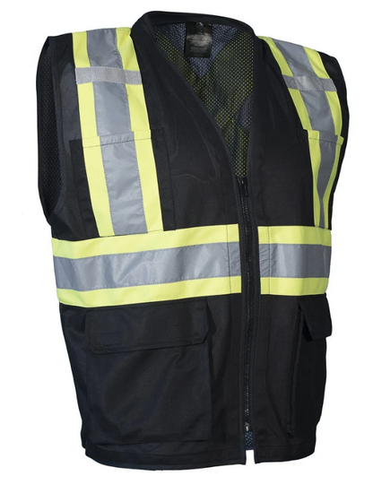 Hi Vis Traffic Safety Vest with Zipper Front, Tricot Polyester, 4 Sizes 022-TV188