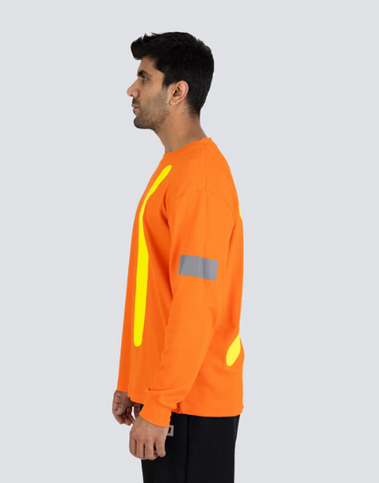Forcefield Retro Safety Cotton Long Sleeve Tee With Reflective Arm Striping 022-RTROL