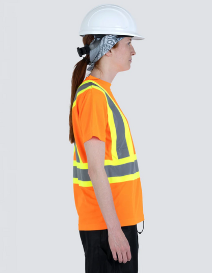 Forcefield Women's Hi Vis Crew Neck Short Sleeve Safety Tee Shirt with Chest Pocket 022-WCBECSA