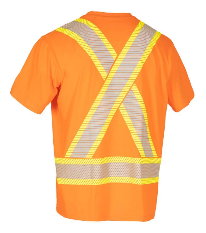 Forcefield Athletic Fit Hi Vis Crew Neck 100% Cotton Short Sleeve Safety Tee Shirt with Segmented Reflective Tape 022-SEGCBE