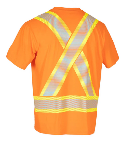 Forcefield Athletic Fit Hi Vis Crew Neck 100% Cotton Short Sleeve Safety Tee Shirt with Segmented Reflective Tape 022-SEGCBE