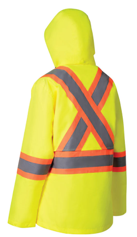 Forcefield Women's Hi Vis Safety Rain Jacket with Snap-Off Hood 023-WHVRJ