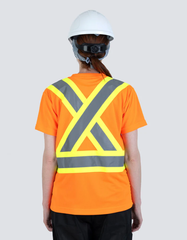 Forcefield Women's Hi Vis Crew Neck Short Sleeve Safety Tee Shirt with Chest Pocket 022-WCBECSA