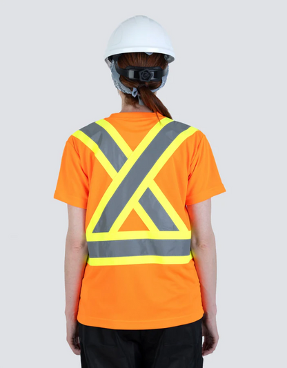 Forcefield Women's Hi Vis Crew Neck Short Sleeve Safety Tee Shirt with Chest Pocket 022-WCBECSA
